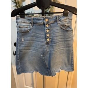 EUC Maurices denim distressed button fly mini denim jean skirt Size 12
